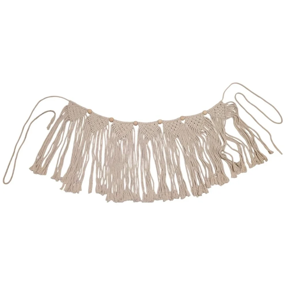 Macrame Banner Fringe Garland Wall Hanging Wood Bead Boho Nursery Party Decor